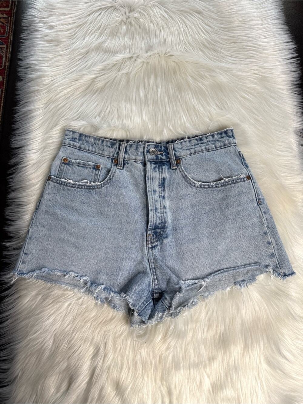 Zara High Waisted Acid Wash Denim Cut Offs